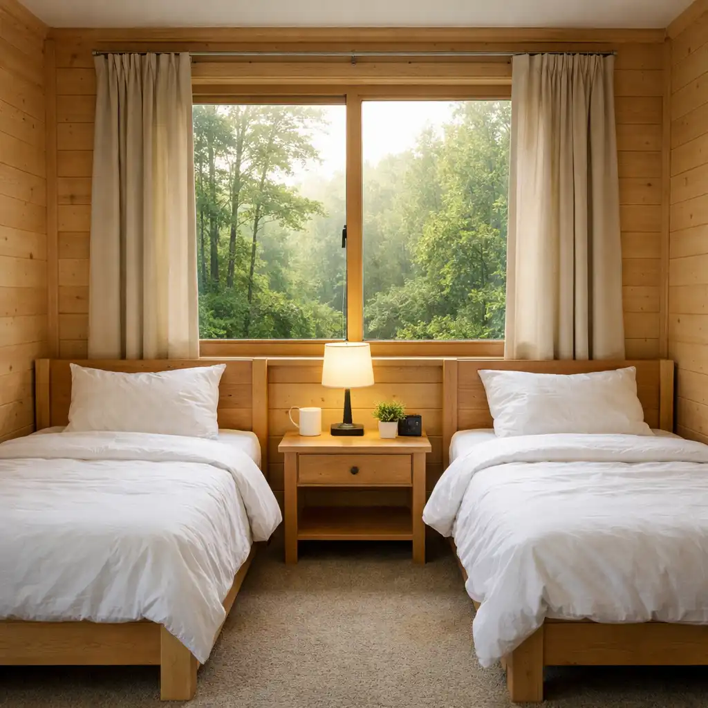 Forest Twin room with two single beds and garden view
